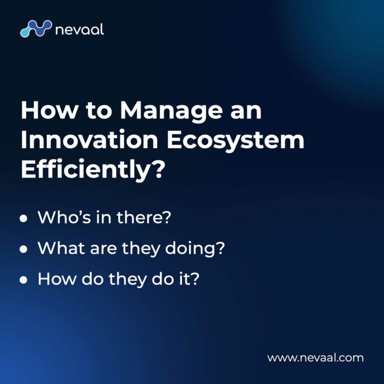A dark blue cover image contains a nevaal logo in the top-left corner, titled ‘How to manage an innovation ecosystem?’